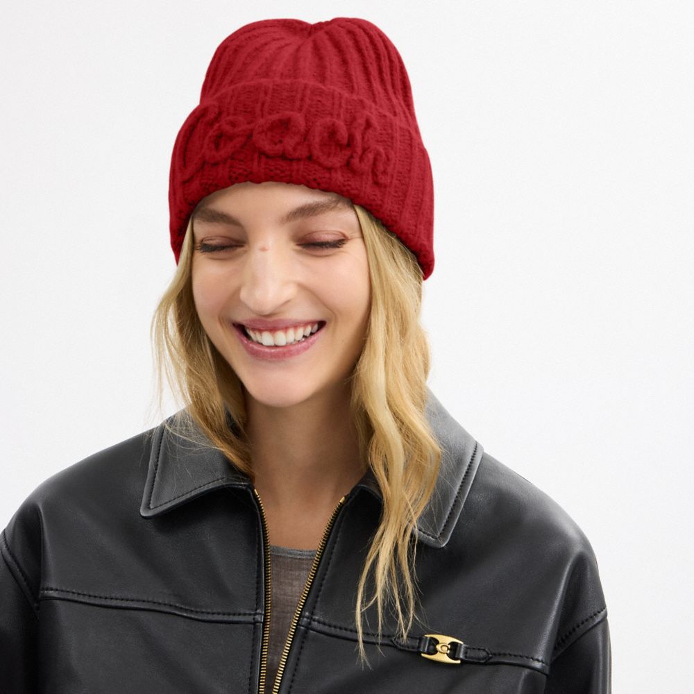 Coach Script Knit Beanie