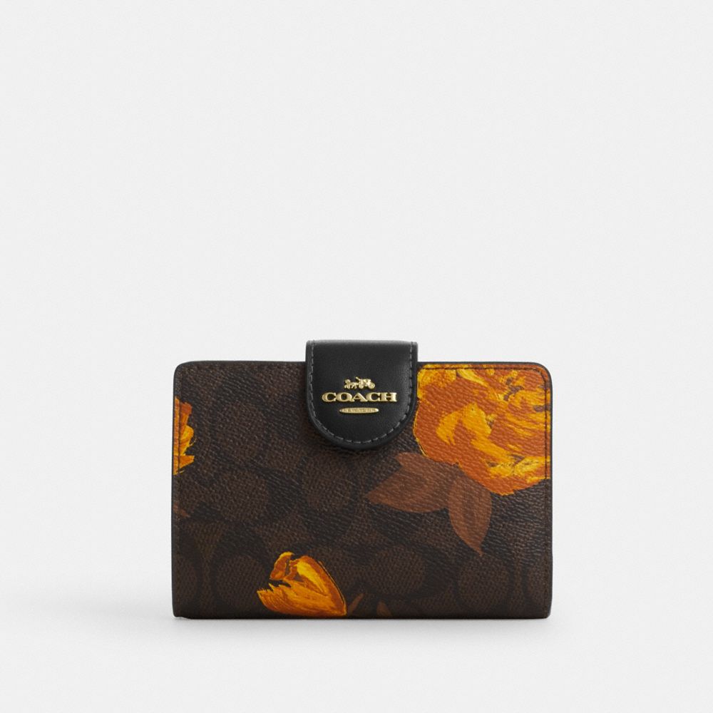 Medium Corner Zip Wallet In Signature Canvas With Floral Print