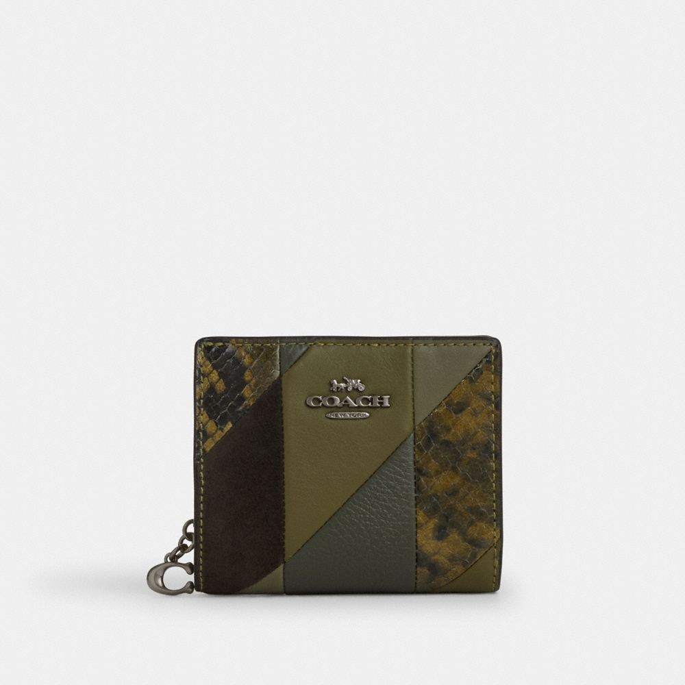 Snap Wallet With Patchwork And Snake Print
