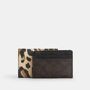 Card Holder Wallet With Leopard Print And Signature Canvas