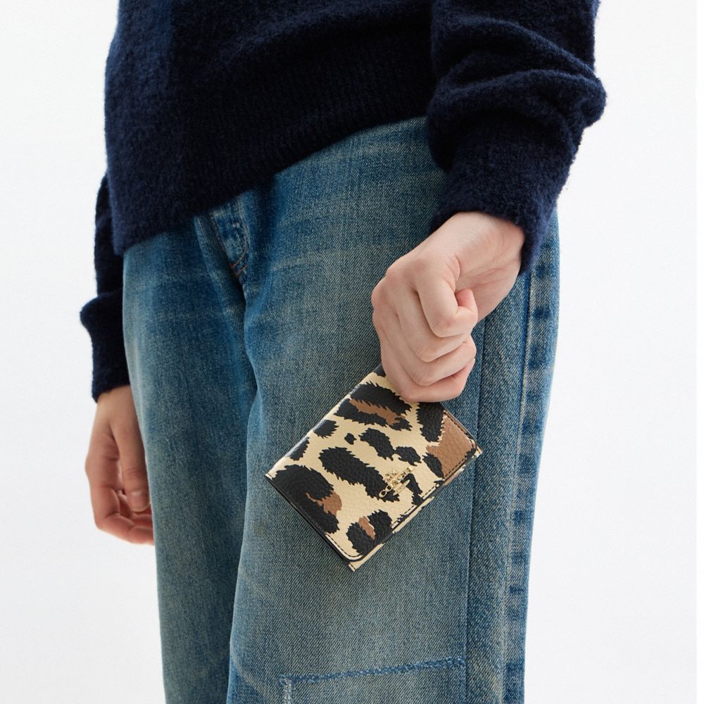 Card Holder Wallet With Leopard Print And Signature Canvas