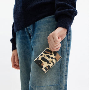 Card Holder Wallet With Leopard Print And Signature Canvas