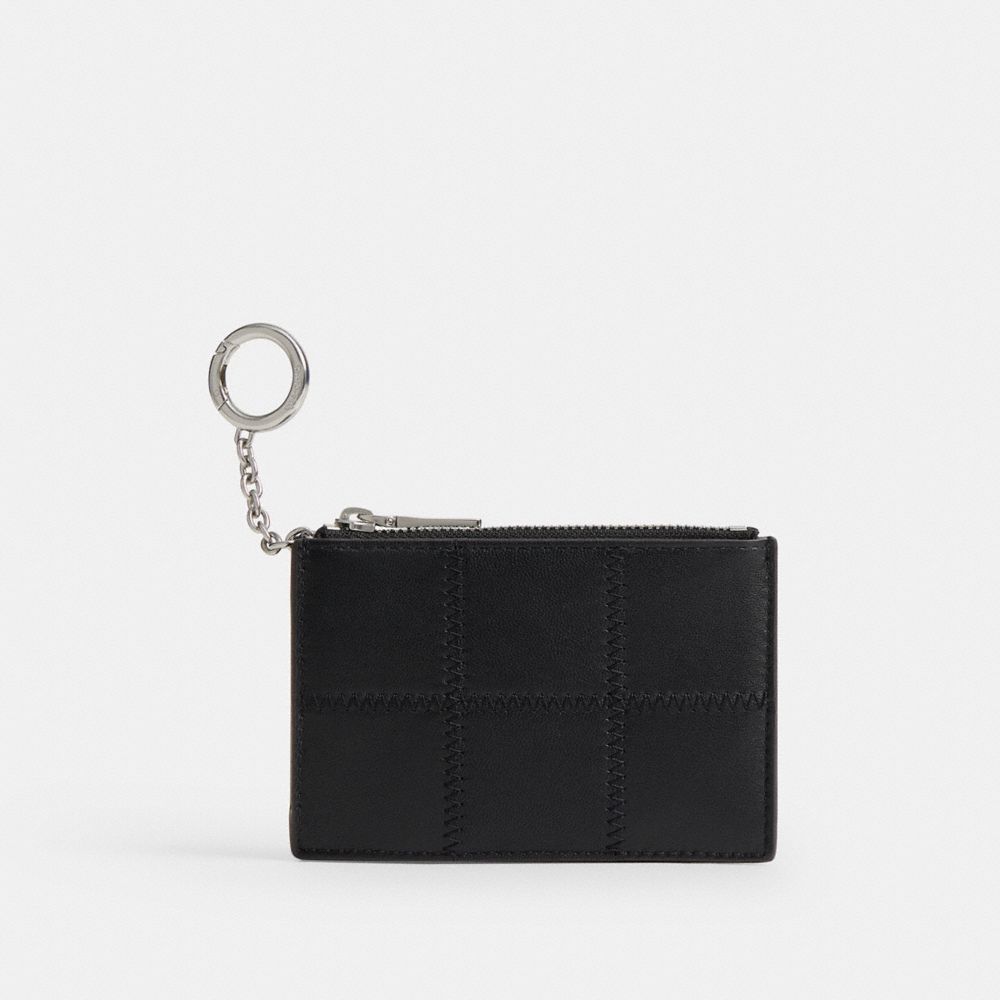 Zip Card Case With Key Ring In Checkerboard Upcrafted Leather