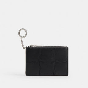 Zip Card Case With Key Ring In Checkerboard Upcrafted Leather