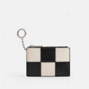 Zip Card Case With Key Ring In Checkerboard Upcrafted Leather
