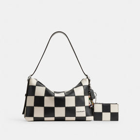 Zip Card Case With Key Ring In Checkerboard Upcrafted Leather