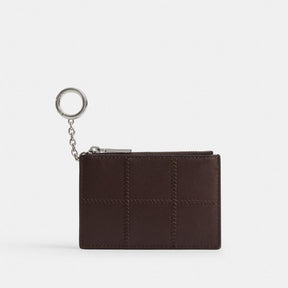 Zip Card Case With Key Ring In Checkerboard Upcrafted Leather