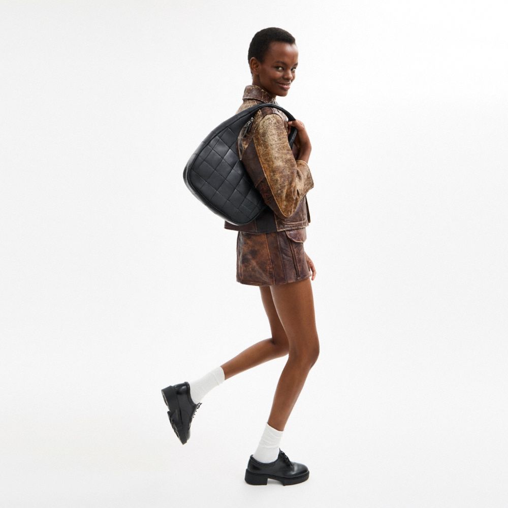 Alter/Ego Crescent Shoulder Bag In Checkerboard Upcrafted Leather
