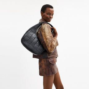 Alter/Ego Crescent Shoulder Bag In Checkerboard Upcrafted Leather
