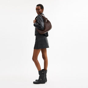 Alter/Ego Crescent Shoulder Bag In Checkerboard Upcrafted Leather