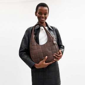 Alter/Ego Crescent Shoulder Bag In Checkerboard Upcrafted Leather