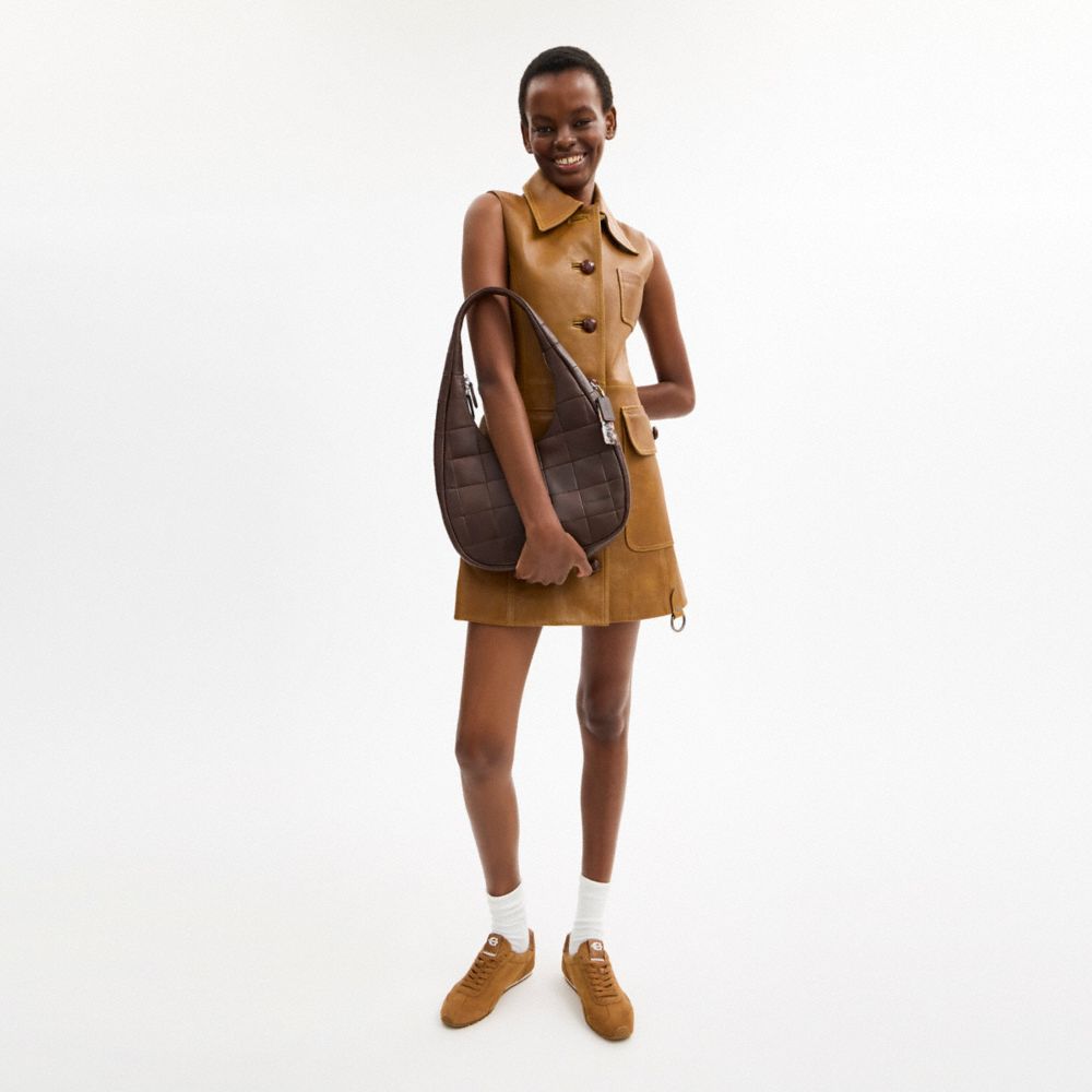 Alter/Ego Crescent Shoulder Bag In Checkerboard Upcrafted Leather