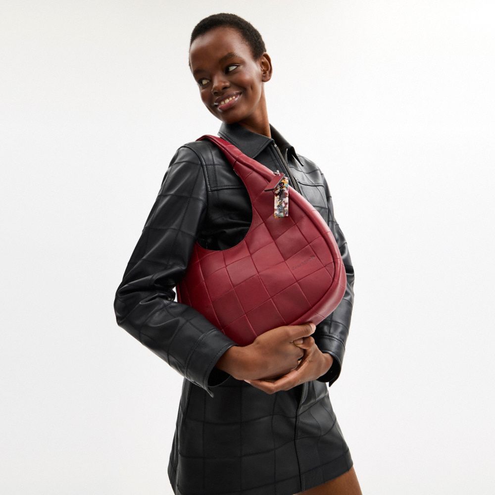 Alter/Ego Crescent Shoulder Bag In Checkerboard Upcrafted Leather