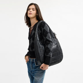 Alter/Ego Large Crescent Shoulder Bag In Checkerboard Upcrafted Leather