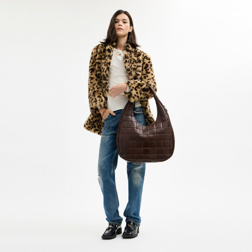 Alter/Ego Large Crescent Shoulder Bag In Checkerboard Upcrafted Leather