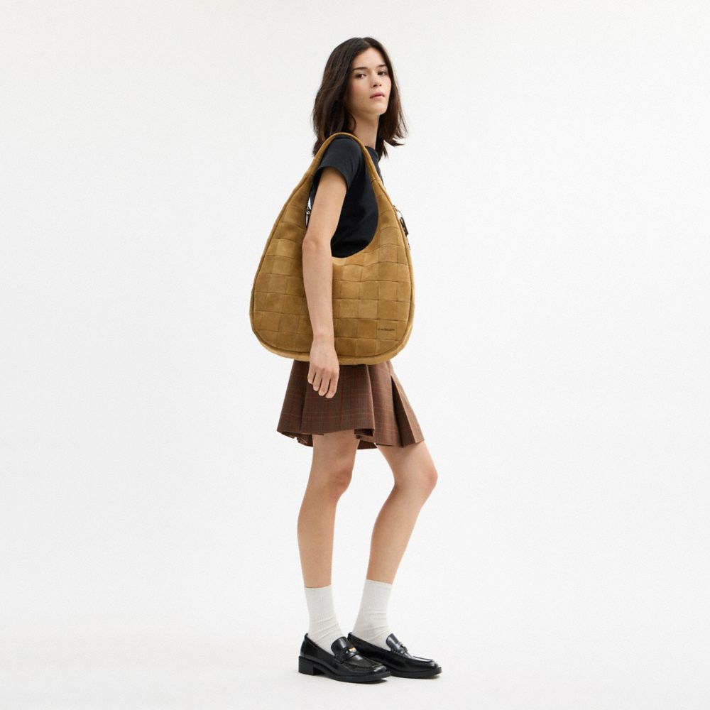 Alter/Ego Large Crescent Shoulder Bag In Checkerboard Upcrafted Suede