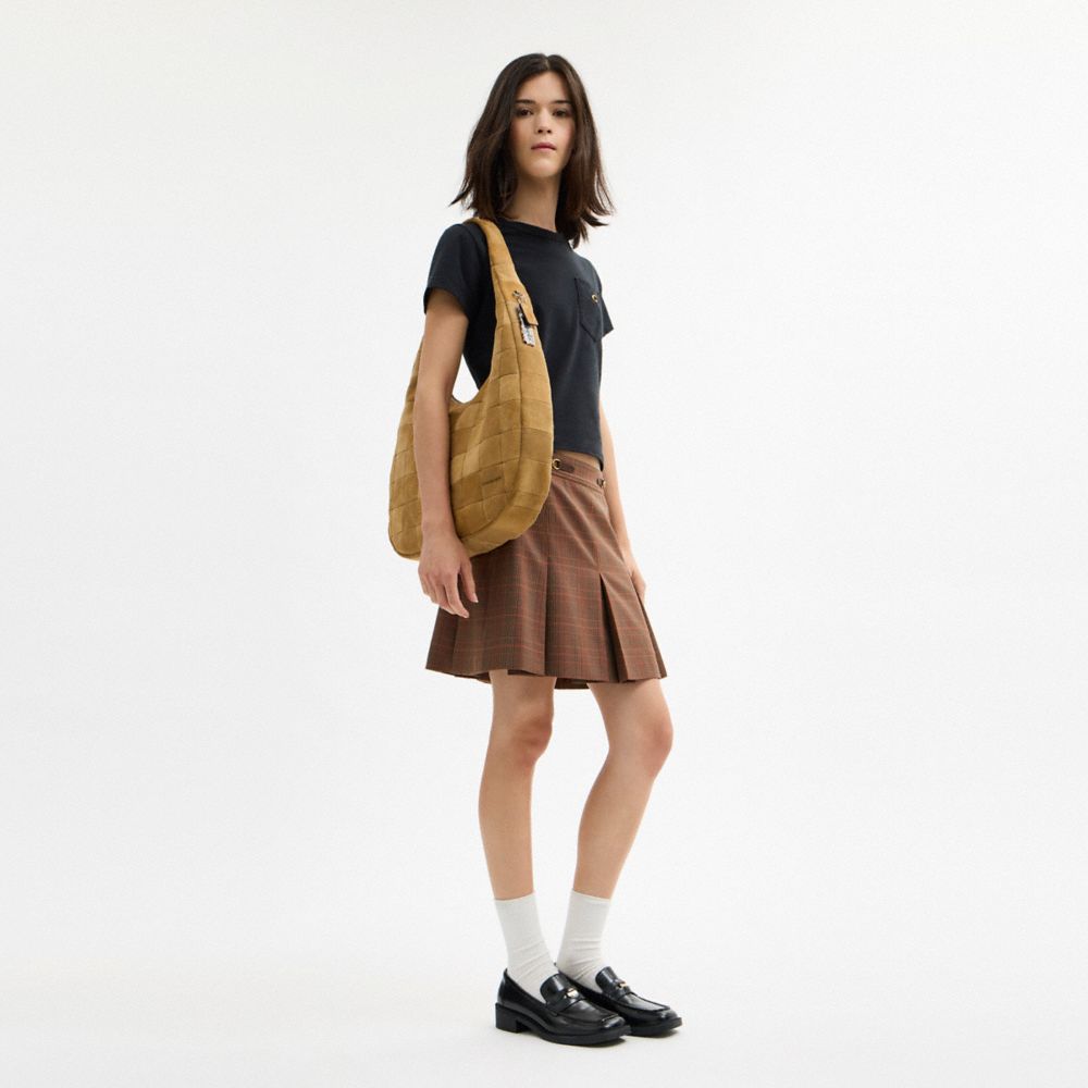 Alter/Ego Large Crescent Shoulder Bag In Checkerboard Upcrafted Suede