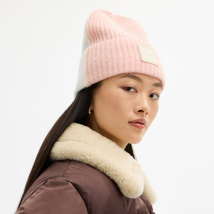 Colorblock Beanie With Rubber Patch