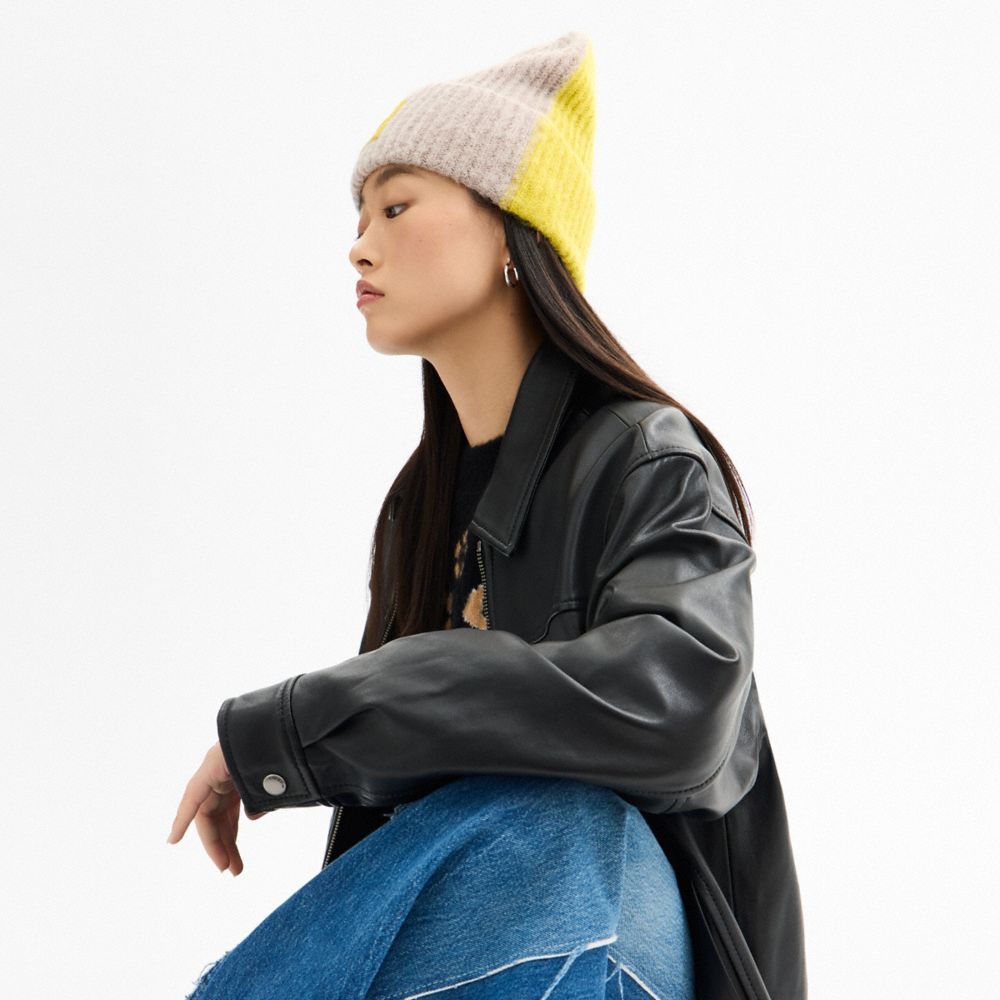 Colorblock Beanie With Rubber Patch
