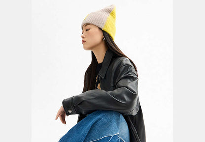 Colorblock Beanie With Rubber Patch