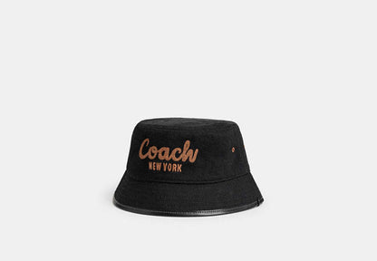 Coach Script Embroidered Denim Bucket Hat