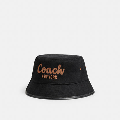 Coach Script Embroidered Denim Bucket Hat
