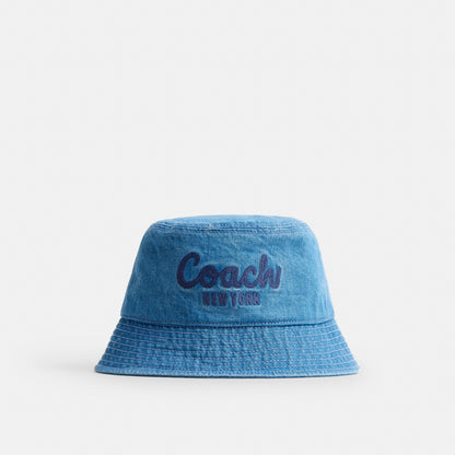 Coach Script Embroidered Denim Bucket Hat