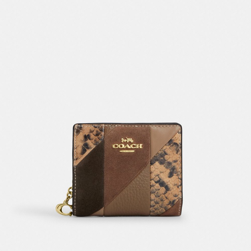 Snap Wallet With Patchwork And Snake Print