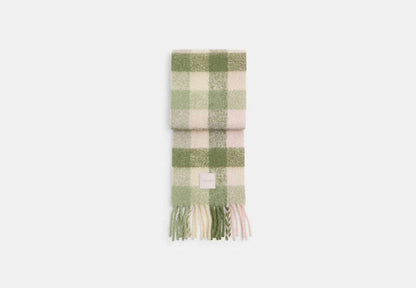 Oversized Plaid Muffler With Rubber Patch