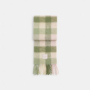 Oversized Plaid Muffler With Rubber Patch
