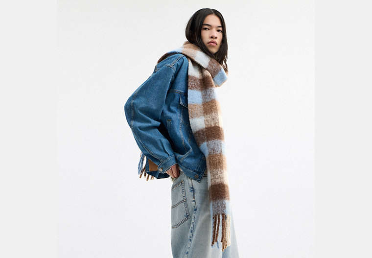 Oversized Plaid Muffler With Rubber Patch