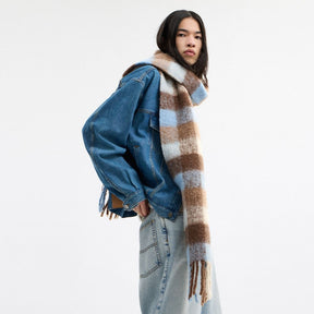 Oversized Plaid Muffler With Rubber Patch