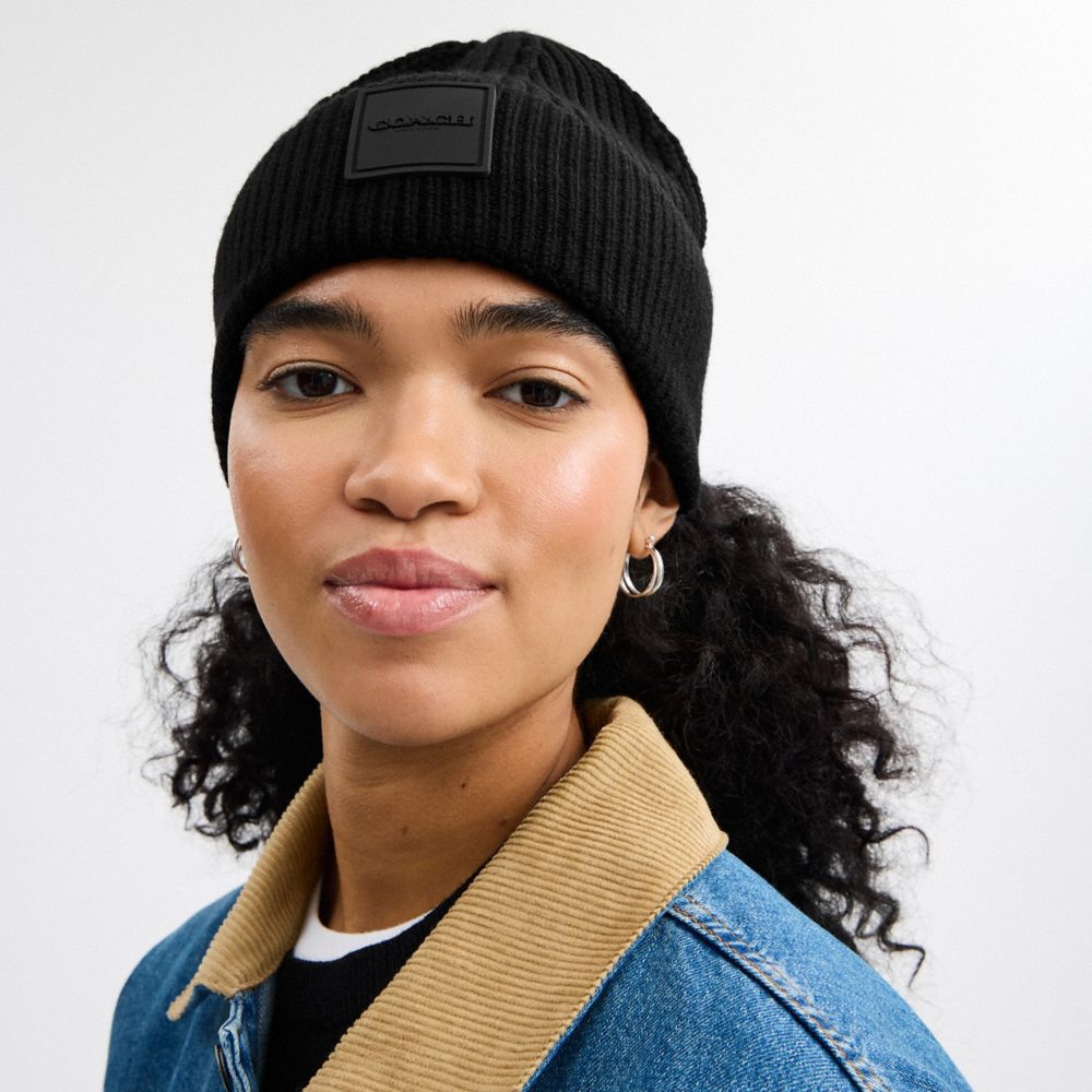 Knit Beanie With Rubber Patch