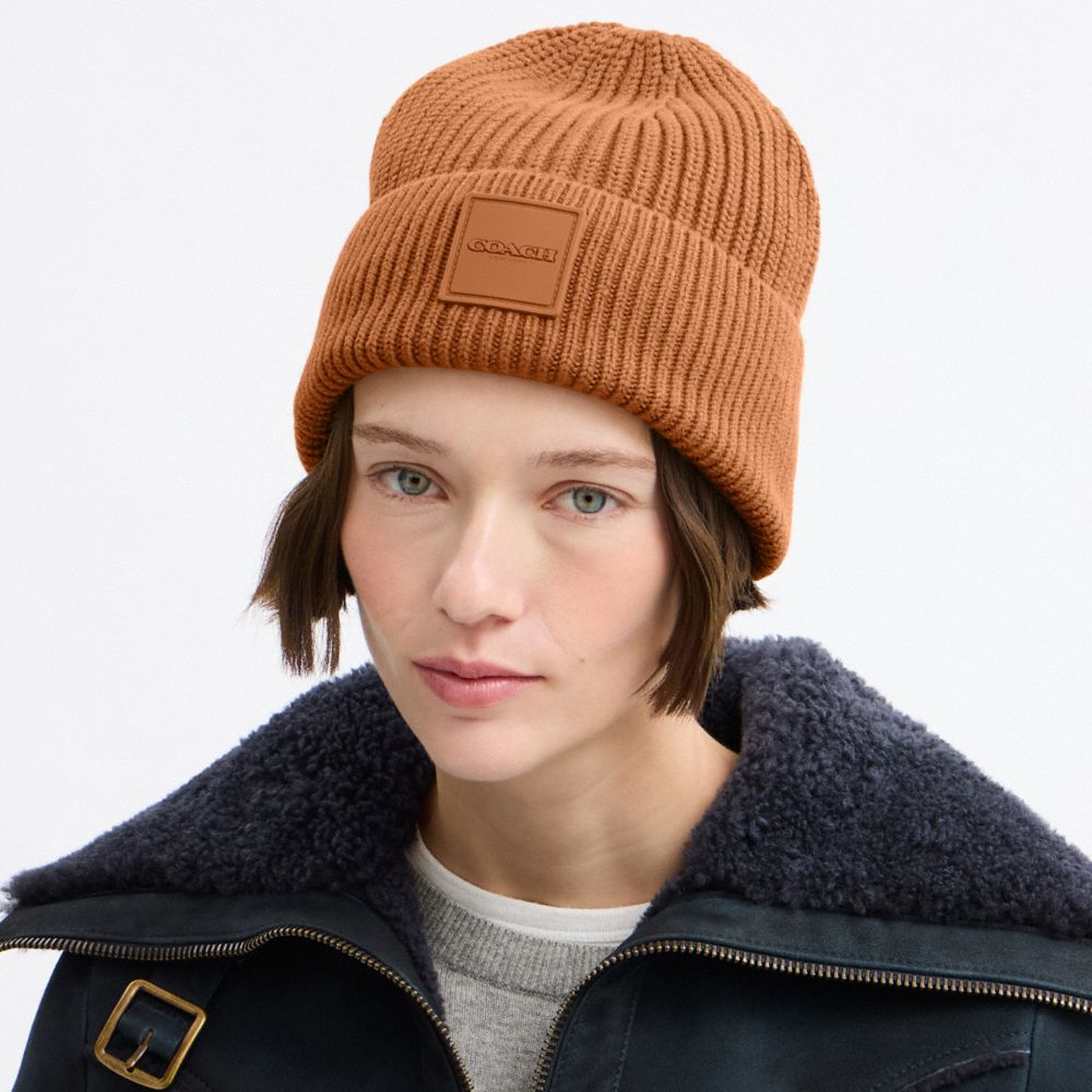 Knit Beanie With Rubber Patch