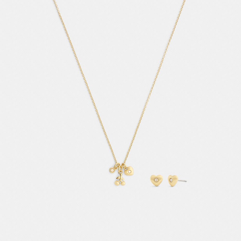 Cherry And Heart Earrings And Necklace Set