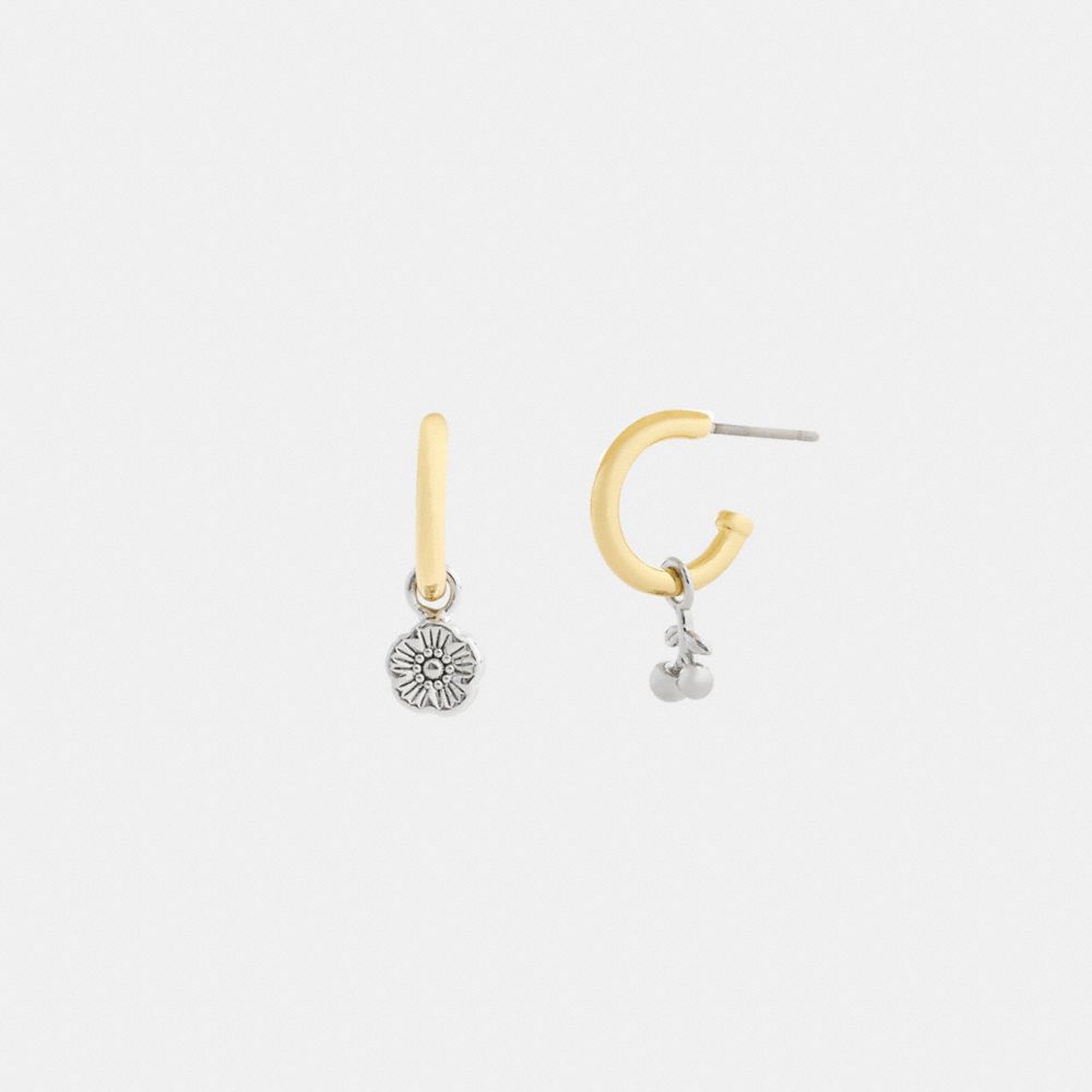 Mini Tea Rose And Cherry Charm Hoop Earrings