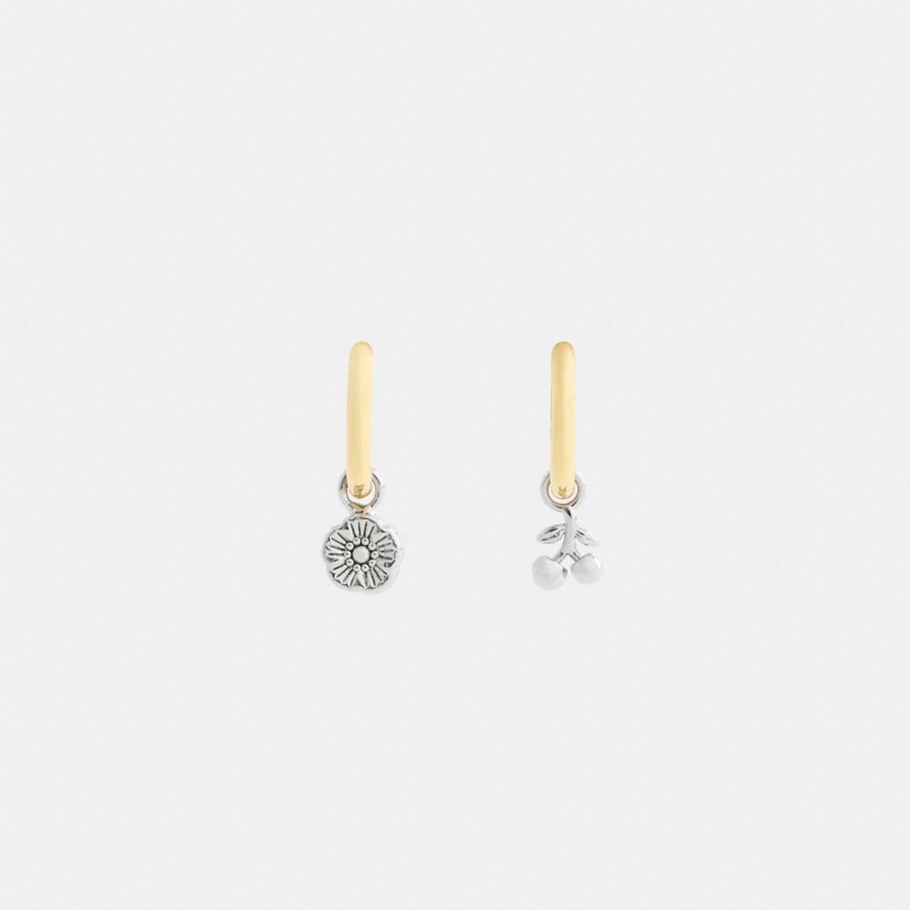 Mini Tea Rose And Cherry Charm Hoop Earrings