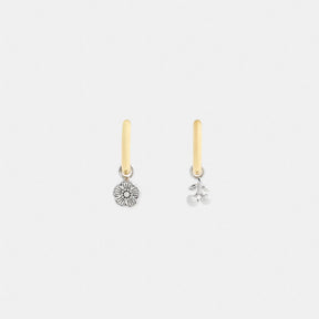 Mini Tea Rose And Cherry Charm Hoop Earrings
