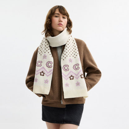 Fair Isle Print Knit Muffler