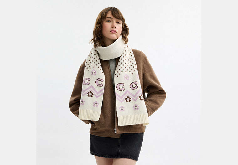 Fair Isle Print Knit Muffler