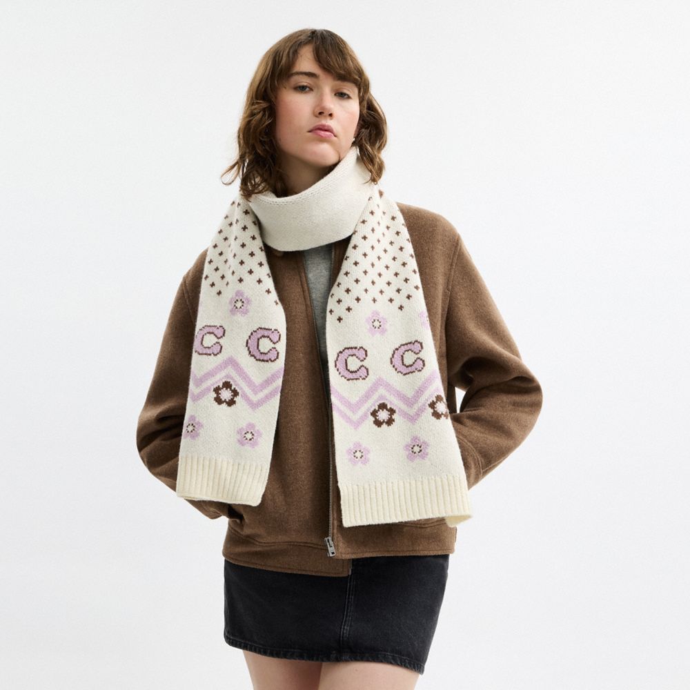 Fair Isle Print Knit Muffler