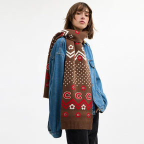 Fair Isle Print Knit Muffler