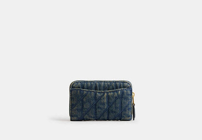 Essential Small Zip Around Card Case In Regenerative Cotton Denim With Quilting