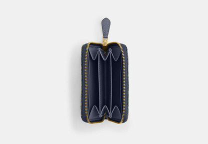 Essential Small Zip Around Card Case In Regenerative Cotton Denim With Quilting