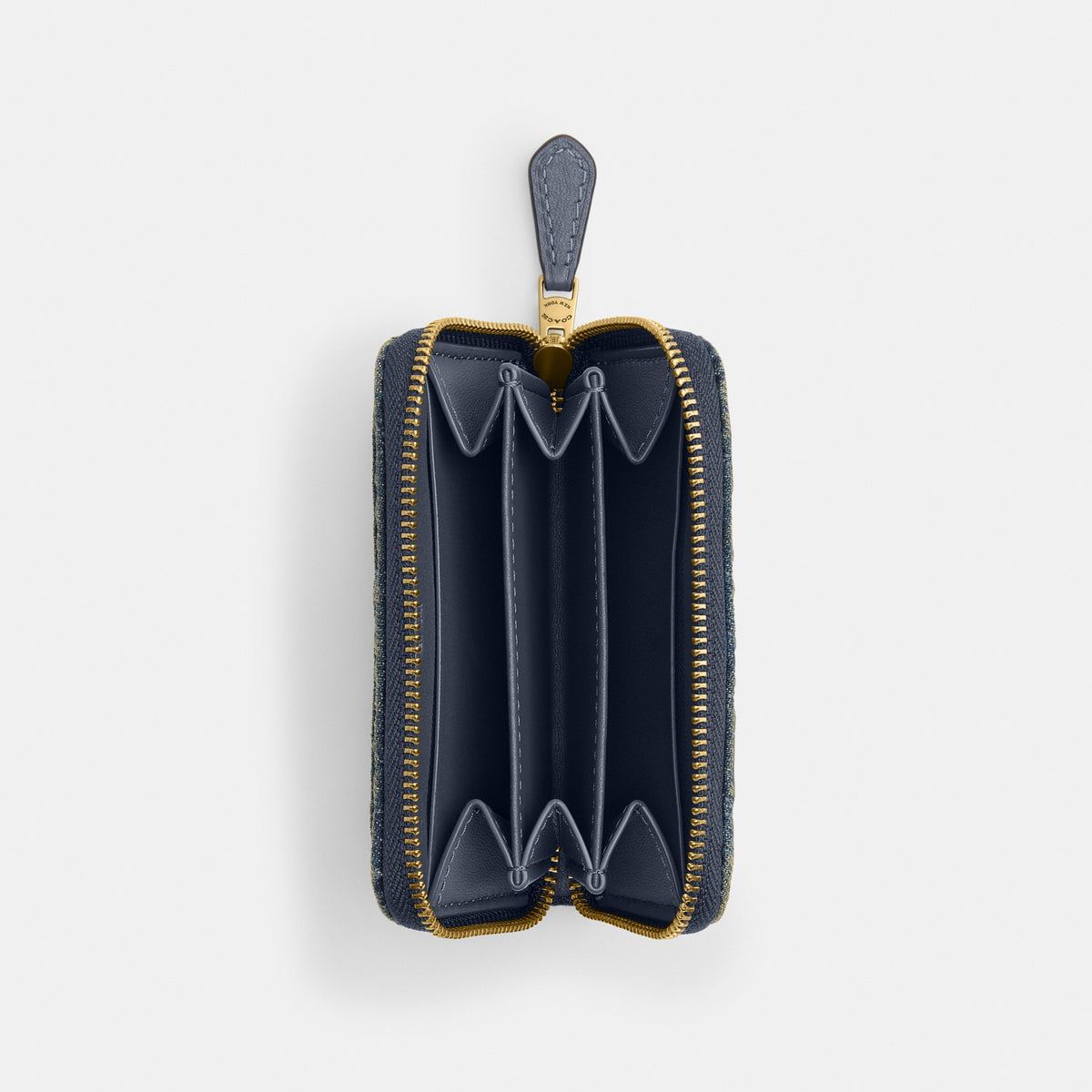 Essential Small Zip Around Card Case In Regenerative Cotton Denim With Quilting