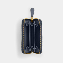 Essential Small Zip Around Card Case In Regenerative Cotton Denim With Quilting