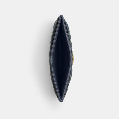 Essential Card Case In Regenerative Cotton Denim With Quilting