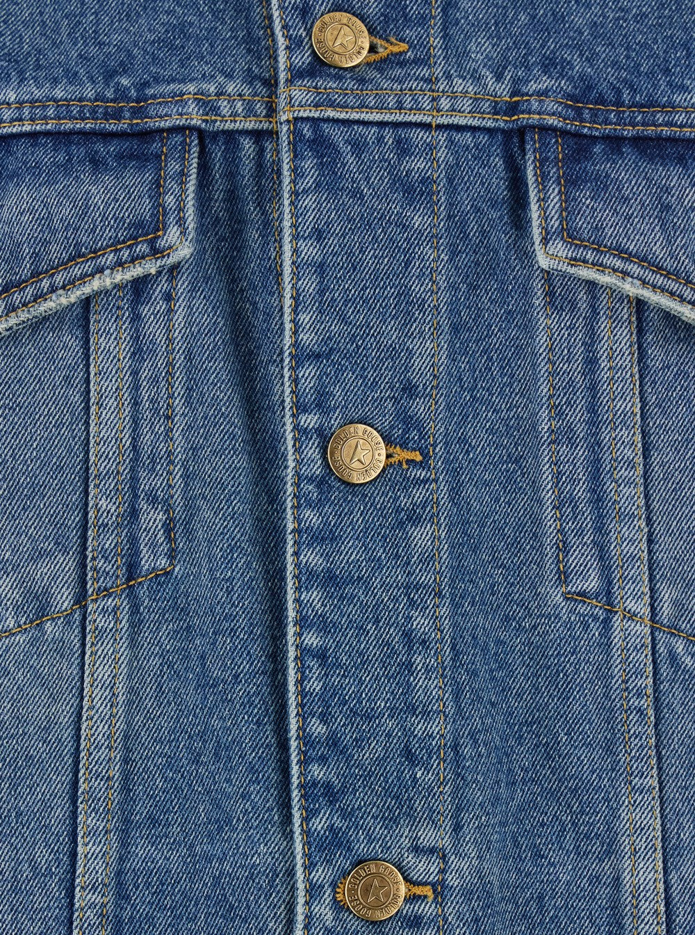 Golden goose Blue Jacket with Patch Pockets on the Chest and Logoed Metal Buttons in Denim Man