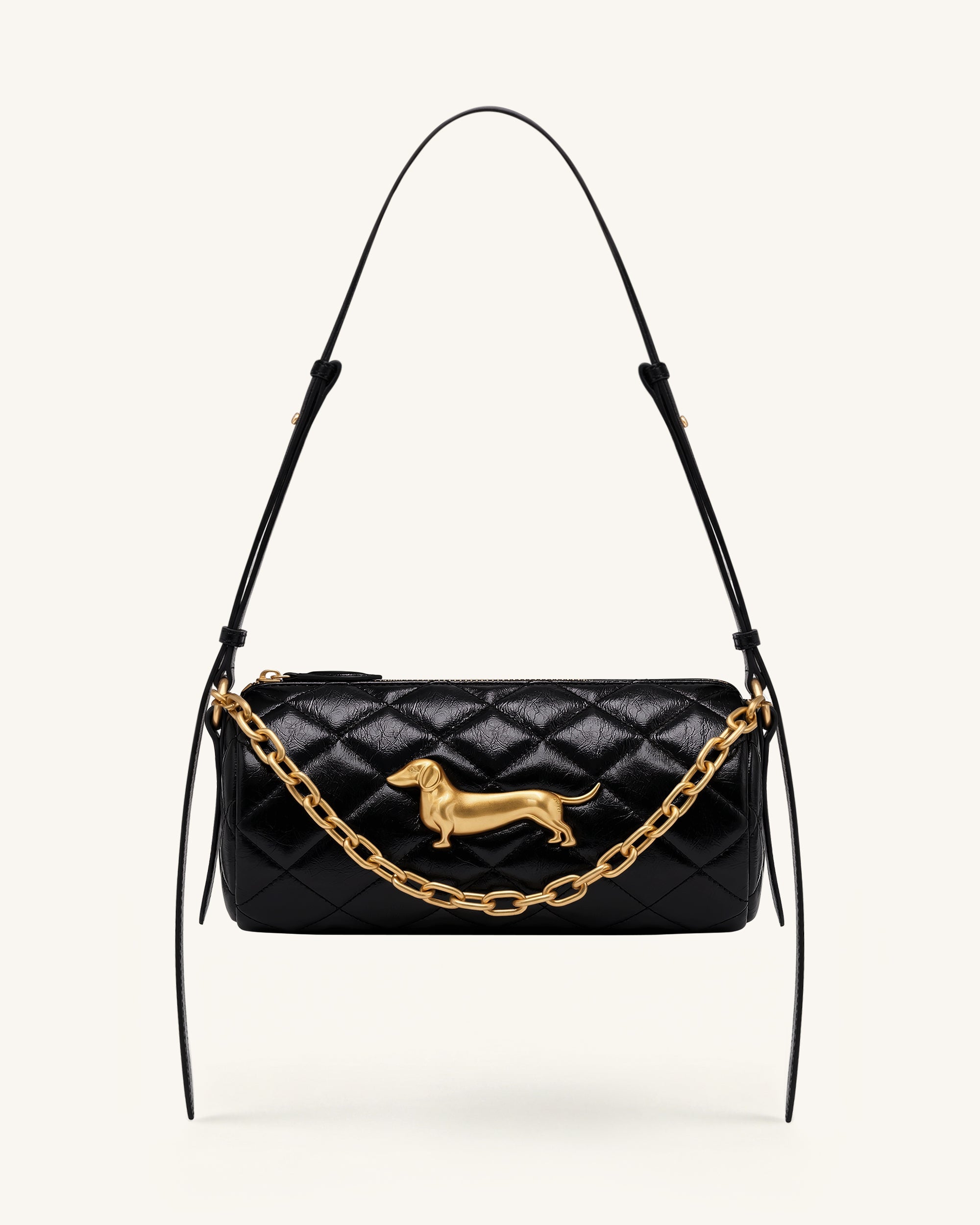 Lucienne Dachshund Quilted Chain Shoulder Bag - Black