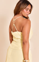 Shape Butter Yellow Cowl Neck Gold Trim Strappy Back Top
